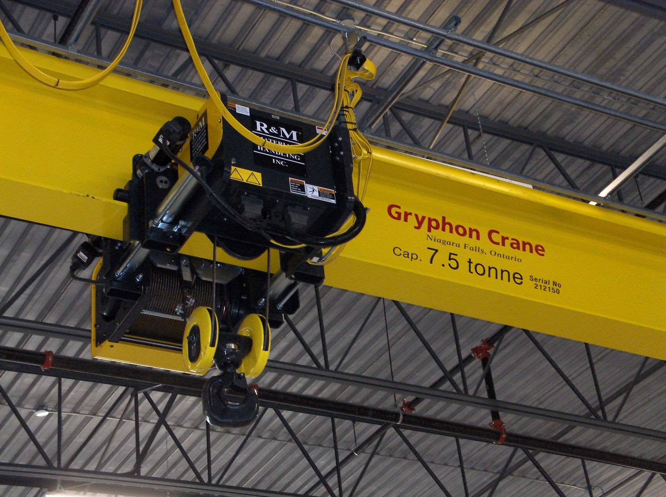 R&M overhead crane hoist installed at Gryphon Crane customer site